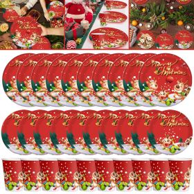 30Pcs Christmas Party Tableware Set 7 and 9 Inch Elk Claus Paper Plates 3.5 Inch Paper Cup Cute Xmas Disposable Cups for Xmas Holiday Dinner Supp