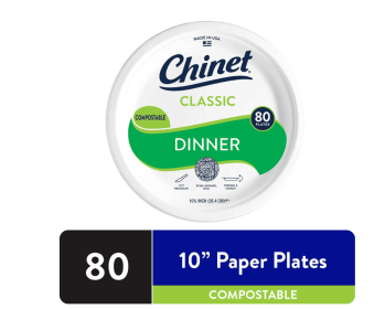 Chinet Classic Premium Disposable Paper Dinner Plates, White, 10 3/8", 80 Count