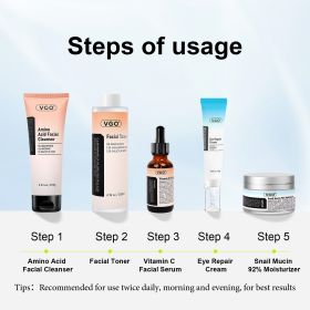 SKINCARE 5-STEP ROUTINE CLEANSER - TONER - SERUM -EYE CREAM - MOISTURIZER (Option: FC078)
