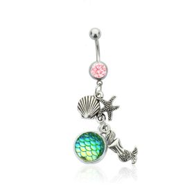 Colorful Shining Beauty Scale Navel Stud Accessories (Color: NC021 Pink Green)