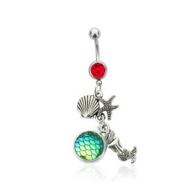 Colorful Shining Beauty Scale Navel Stud Accessories (Color: NC011 Red Diamond Green)