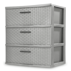 3 Drawer Wide Weave Tower Plastic, Cement, Case of 1 (Color: Cement, NO: no)