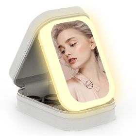 Portable Travel Makeup Bag With LED Mirror Rechargeable Beauty Mirror With 3 Color Light Dimmable Brightness Waterproof Cosmetic Bag With 4 Compa (Color: White)