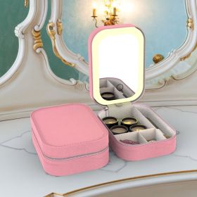 Portable Travel Makeup Bag With LED Mirror Rechargeable Beauty Mirror With 3 Color Light Dimmable Brightness Waterproof Cosmetic Bag With 4 Compa (Color: Pink)