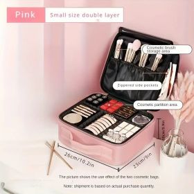 Large Capacity Travel Makeup Bag with Adjustable Dividers - High Quality Oxford Cloth Makeup Storage Box (Color: Pink)